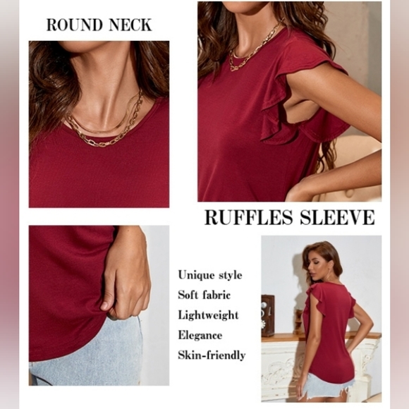 Ruffled Sleeve Curved Hemline Top - Picture 9 of 9